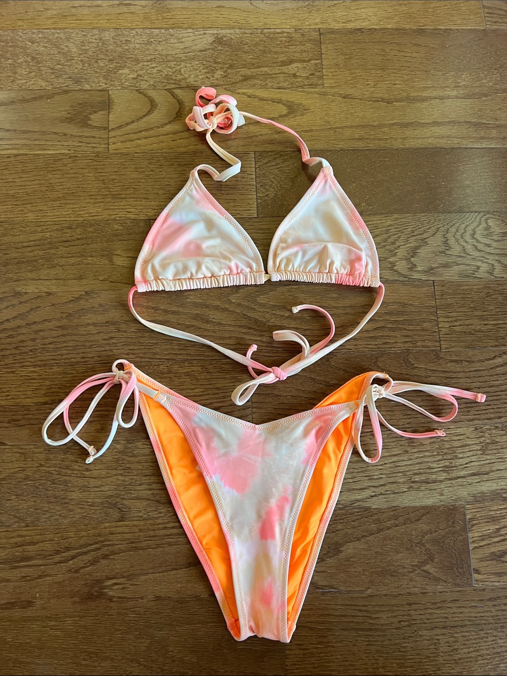 Aerie Tie-Dye Pink & Orange String Bikini Set
